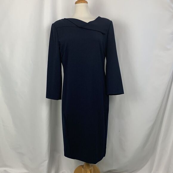Armani Collezioni Navy Drape Neck MIDI Dress - Picture 2 of 16
